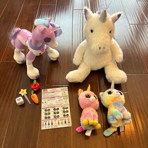 Bundle / Set - Enchanted Robotic Light Up Walking Dancing Unicorn & 3 Plushies